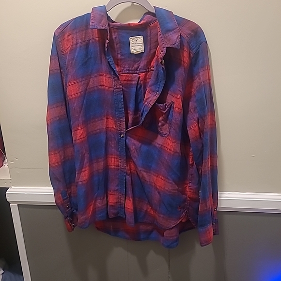 American Eagle Vintage Boyfriend Shirt Womens XL Blue Red Plaid Flannel... - Picture 2 of 14